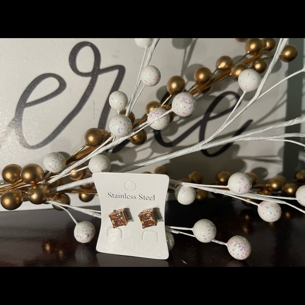 Princess Cut Pink Stone Magnetic Studs